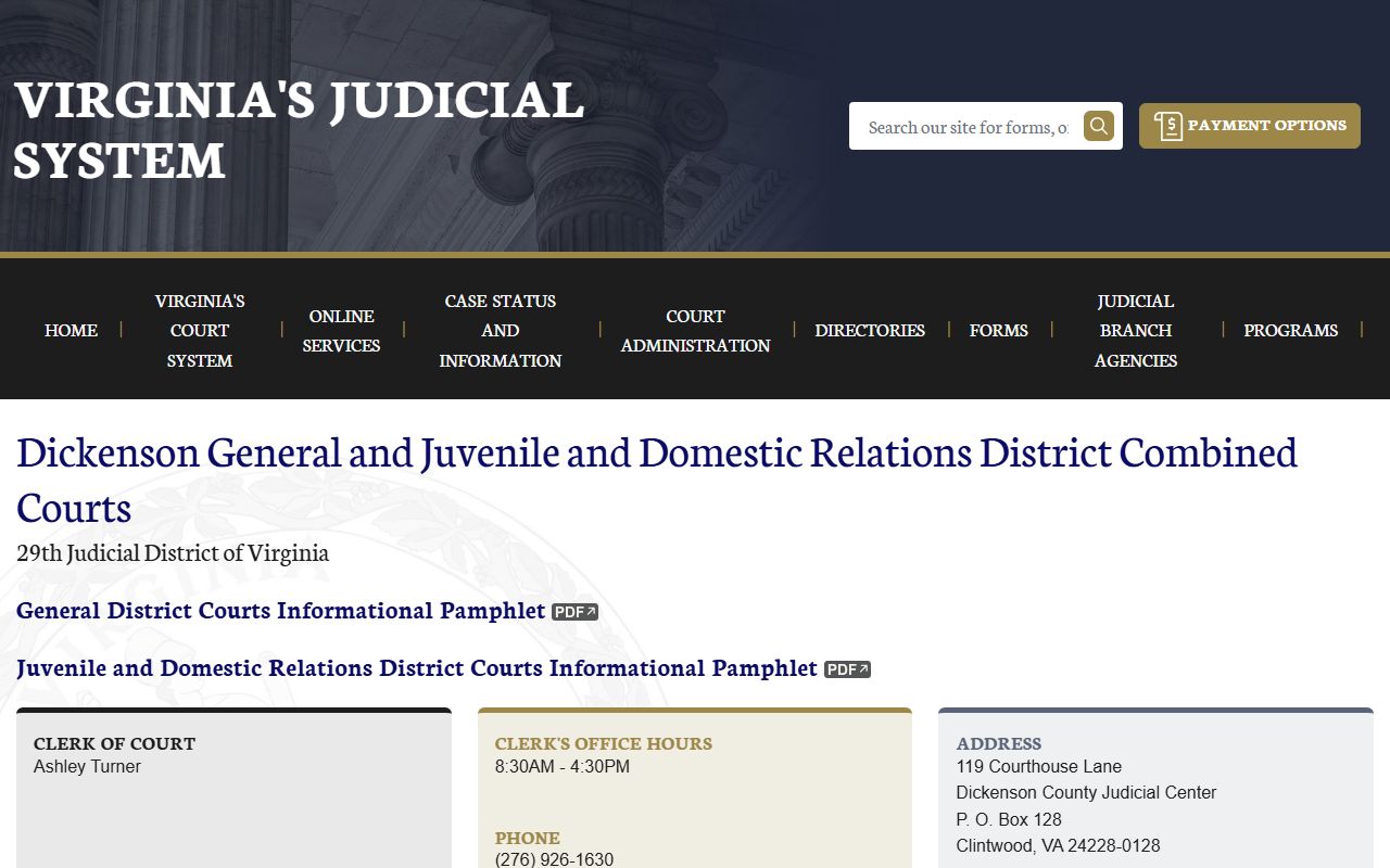 Dickenson County court records combined district court contact page