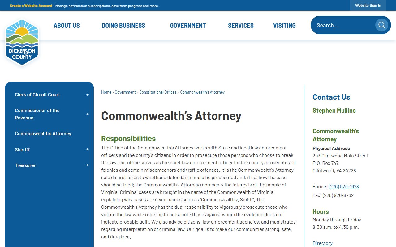 Dickenson County court records Commonwealth's Attorney contact page