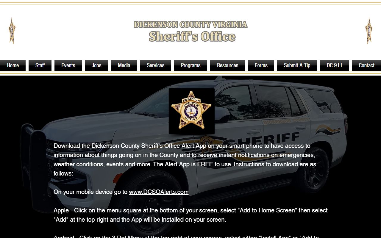 Dickenson County sheriff alert app alerts-only page