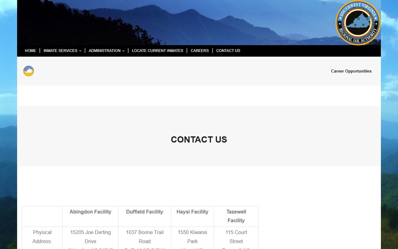 Southwest Virginia Regional Jail Authority Haysi Facility contact listing for Dickenson County inmate records