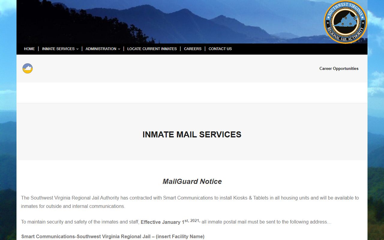 Southwest Virginia Regional Jail Authority Haysi Facility inmate mail rules for Dickenson County custody