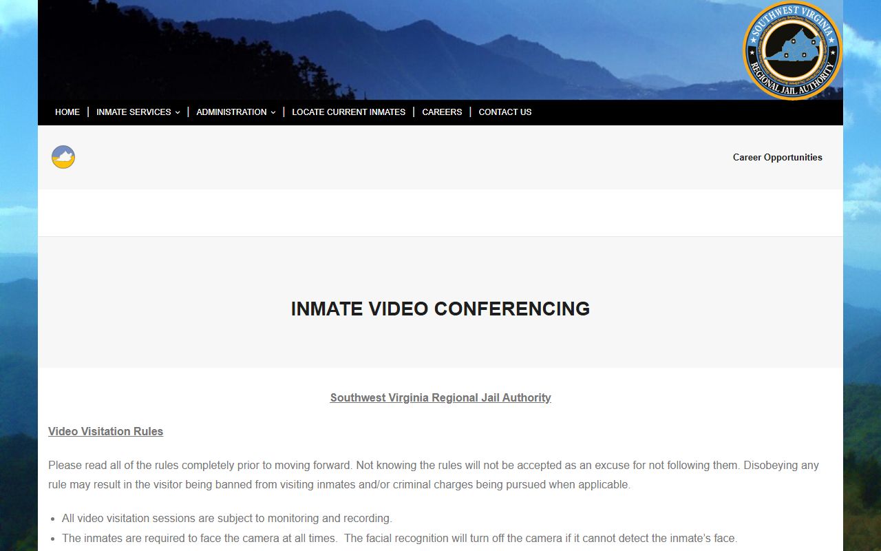 Southwest Virginia Regional Jail Authority Haysi Facility video visitation rules for Dickenson County inmates